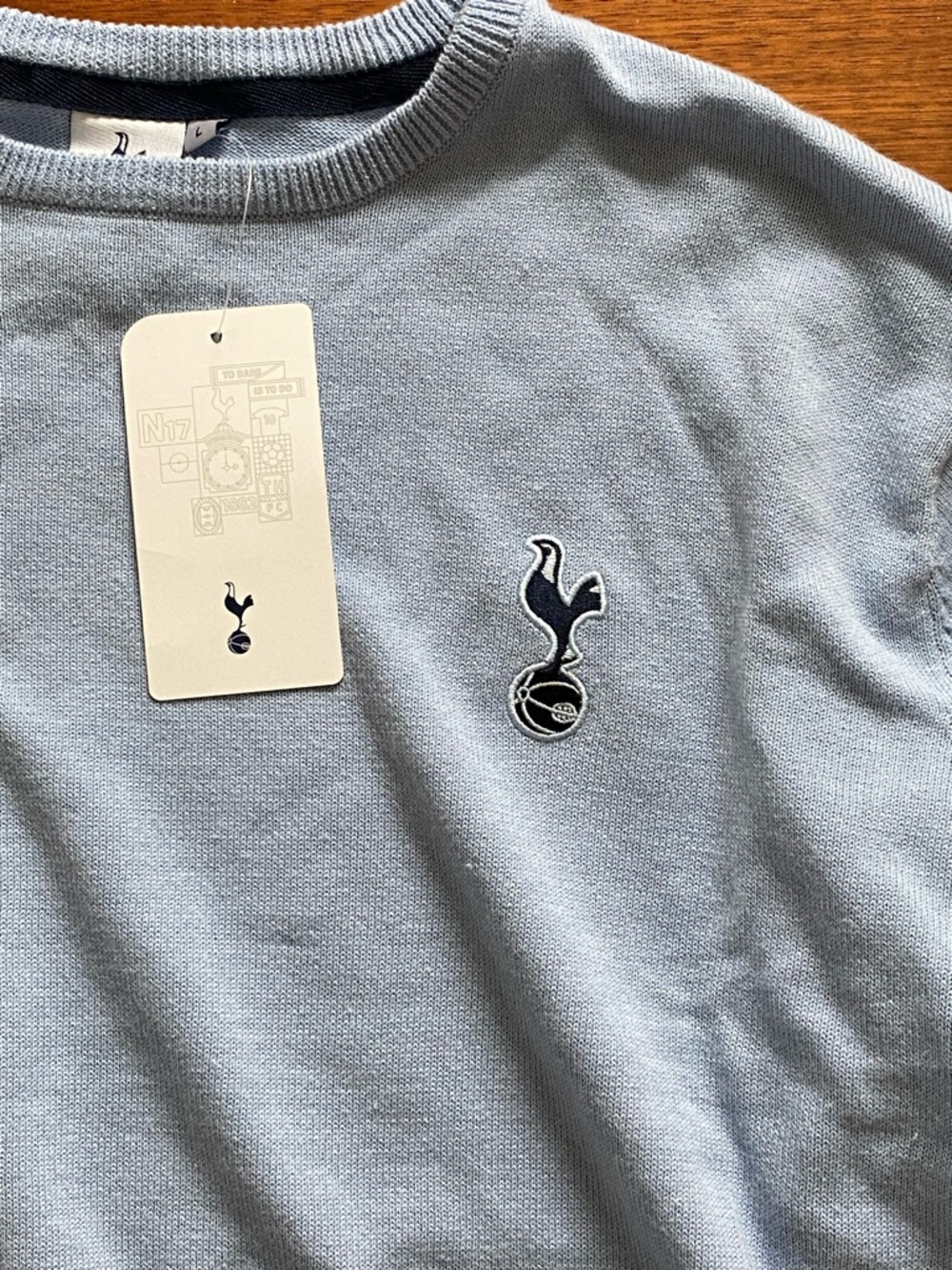 Tottenham Hotspur Spurs Mens Light Blue Crew Neck Sweater Jumper Knitwear Cotton